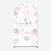 Aperturee - Aperturee Pink Silver Snowflake Baby Shower Arch Backdrop